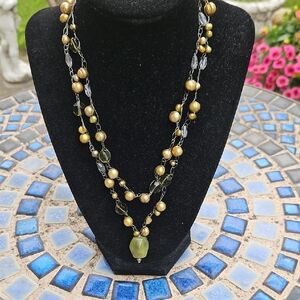 Real Stone Green Pearl Green Glass Necklace
